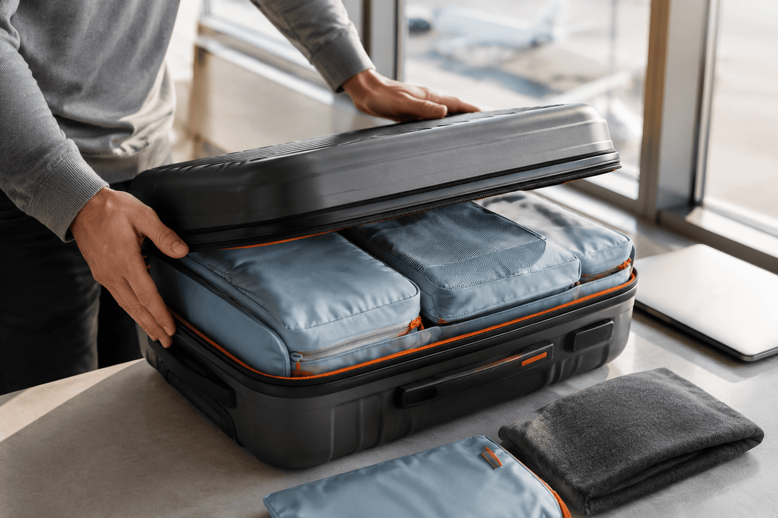 Sutcliffeph travel organisers in use during a calm, well-packed journey